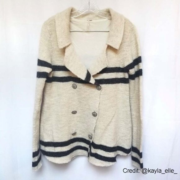 Free People Wool & Linen Earned Stripes Sweater Jacket M - Picture 2 of 13